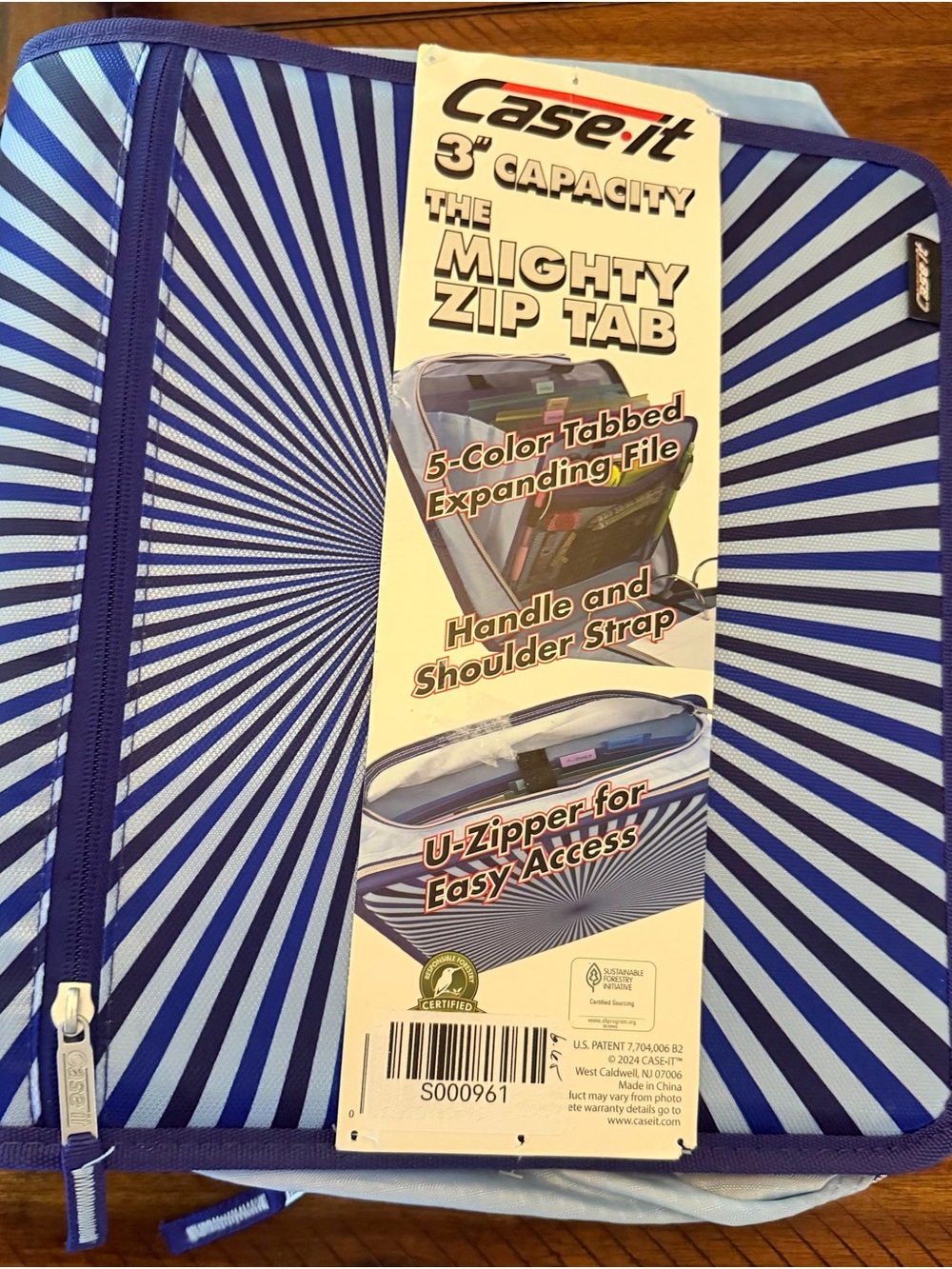 Case-it 3” Mighty Zip Tab Expanding File - Blue Radiant Stripe